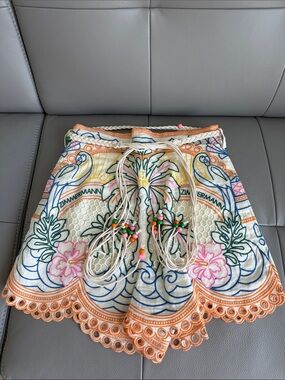 Zimmermann Multicolored Embroidered Scalloped-Edge Shorts - NWOT - AU1/ US4-6